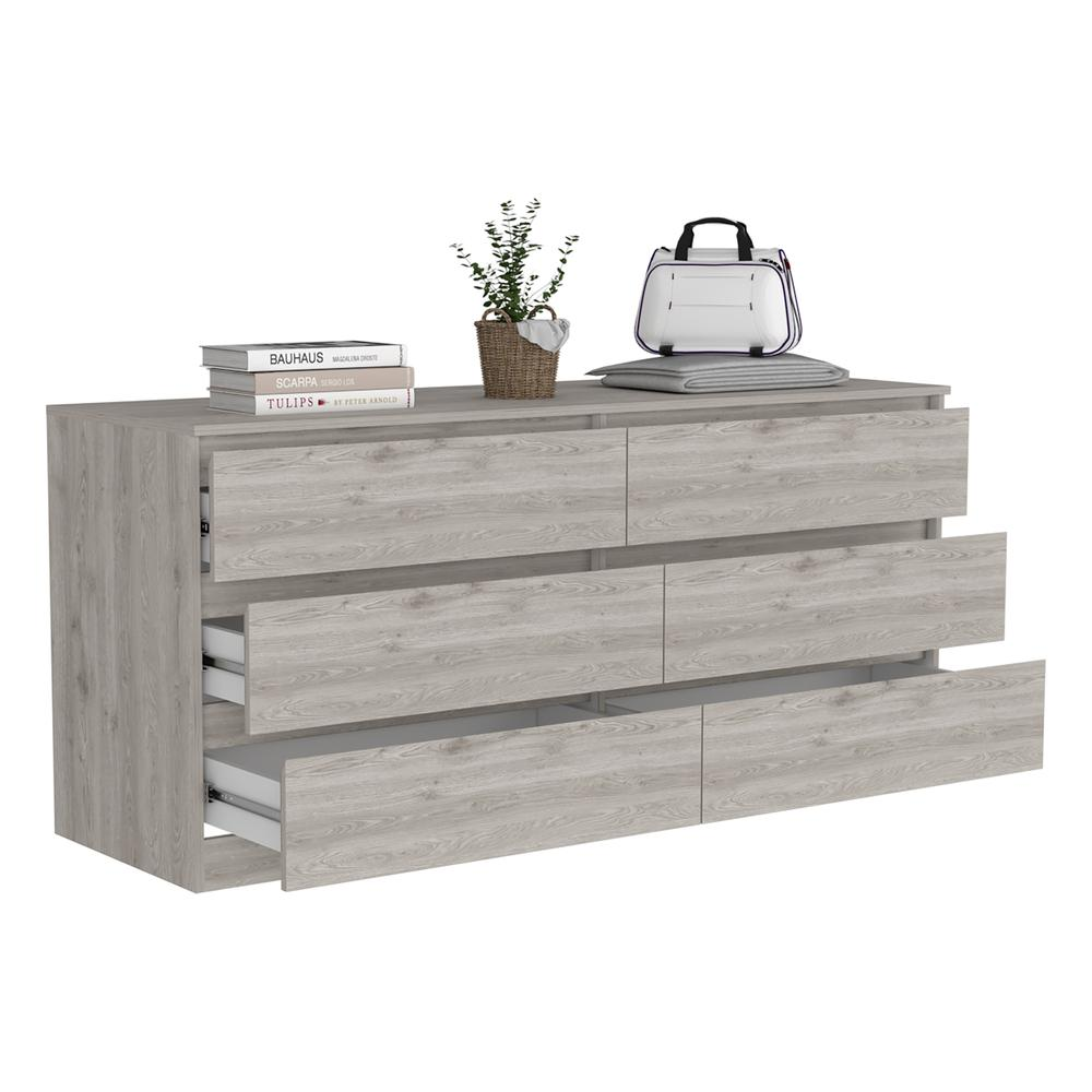 DEPOT E-SHOP Cocora 6 Drawer Double Dresser -With Six Drawer, Countertop, Base-Light Grey/White. For Bedroom