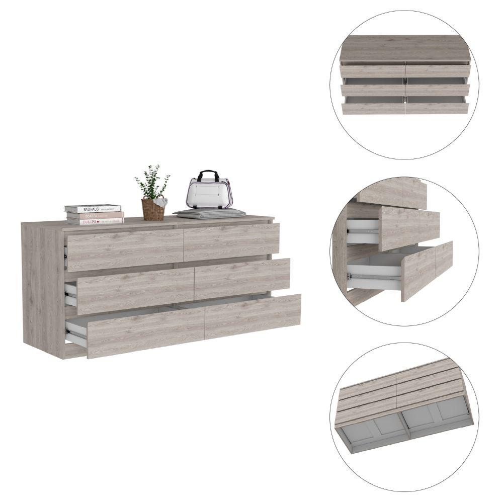 DEPOT E-SHOP Cocora 6 Drawer Double Dresser -With Six Drawer, Countertop, Base-Light Grey/White. For Bedroom