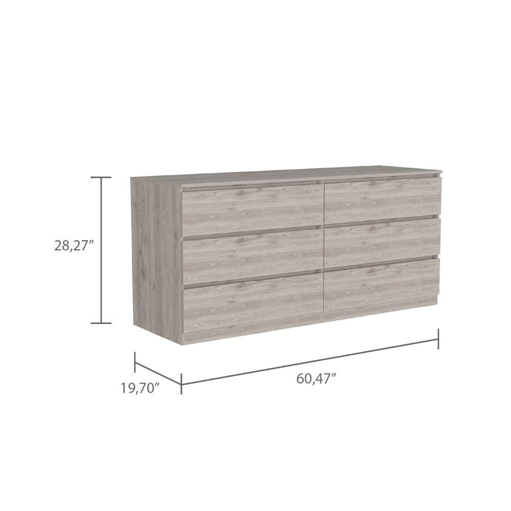 DEPOT E-SHOP Cocora 6 Drawer Double Dresser -With Six Drawer, Countertop, Base-Light Grey/White. For Bedroom