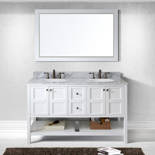 Winterfell 60" Vanity in White with Marble Top and Sinks and Mirror ED-30060-WMRO-WH