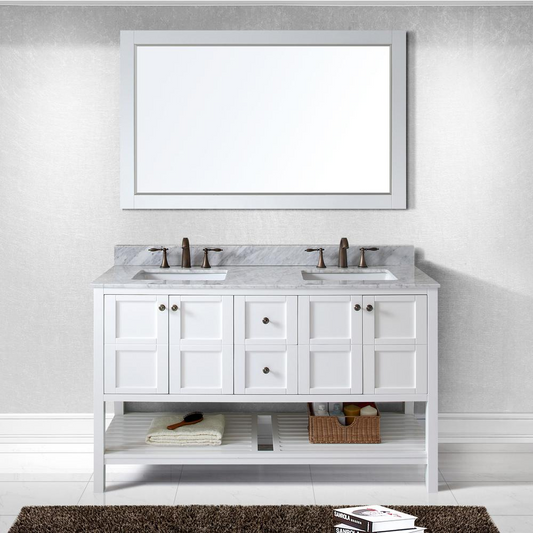 Winterfell 60" Vanity in White with Marble Top and Sinks and Mirror ED-30060-WMSQ-WH