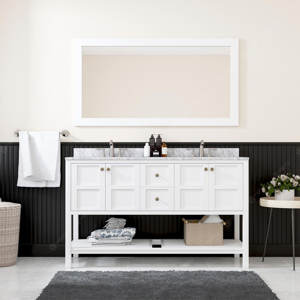 Winterfell 60" Vanity in White with Marble Top and Sinks and Mirror ED-30060-WMSQ-WH