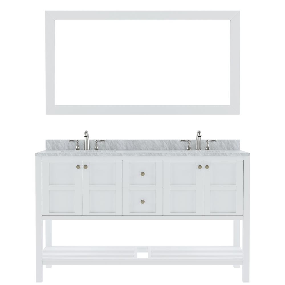 Winterfell 60" Vanity in White with Marble Top and Sinks and Mirror ED-30060-WMSQ-WH