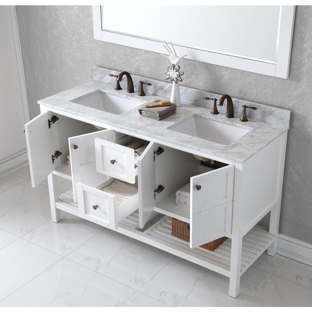 Winterfell 60" Vanity in White with Marble Top and Sinks and Mirror ED-30060-WMSQ-WH