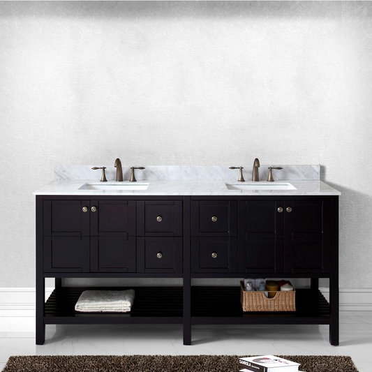 Winterfell 72" Bath Vanity in Espresso with Marble Top and Sinks ED-30072-WMSQ-ES-NM
