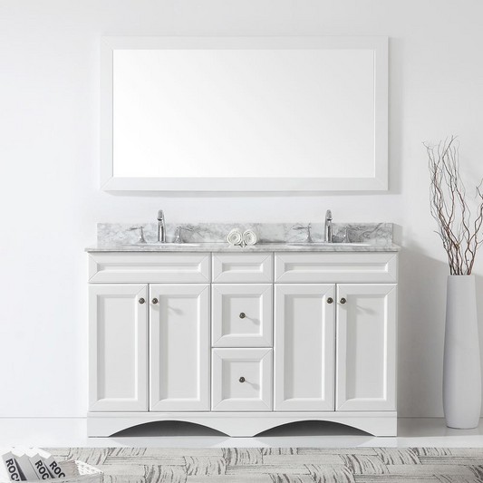 Talisa 60" Bath Vanity in White with Marble Top and Sinks and Mirror ED-25060-WMRO-WH