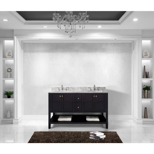 Winterfell 60" Bath Vanity in Espresso with Marble Top and Sinks ED-30060-WMRO-ES-NM