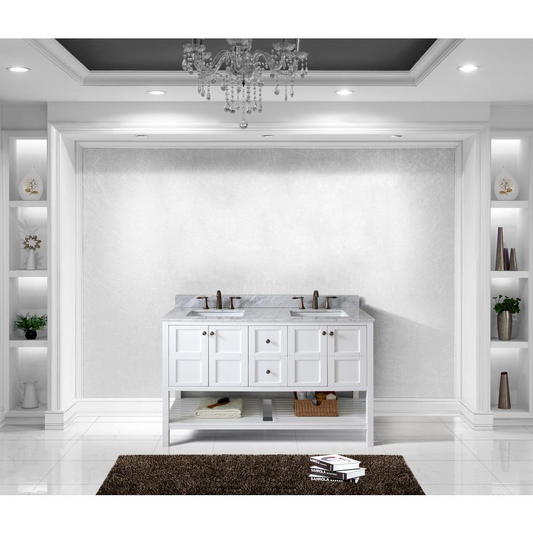 Winterfell 60" Double Bath Vanity in White with Marble Top and Sinks ED-30060-WMSQ-WH-NM