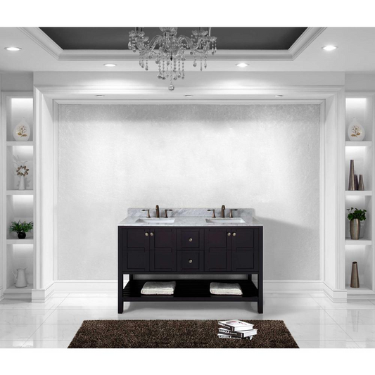 Winterfell 60" Bath Vanity in Espresso with Marble Top and Sinks ED-30060-WMSQ-ES-NM