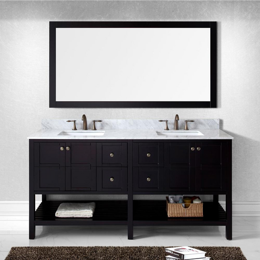 Winterfell 72" Vanity in Espresso with Marble Top and Sinks and Mirror ED-30072-WMSQ-ES