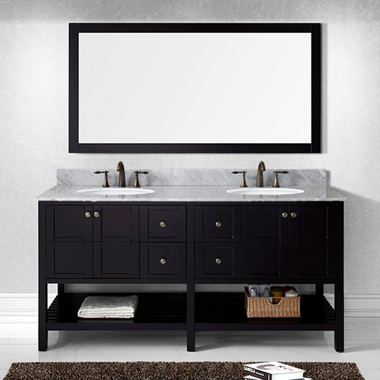 Winterfell 72" Vanity in Espresso with Marble Top and Sinks and Mirror ED-30072-WMRO-ES