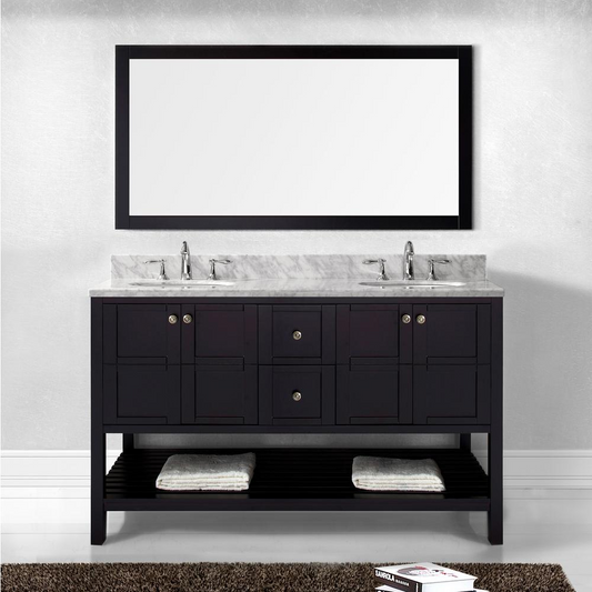 Winterfell 60" Vanity in Espresso with Marble Top and Sinks and Mirror ED-30060-WMRO-ES