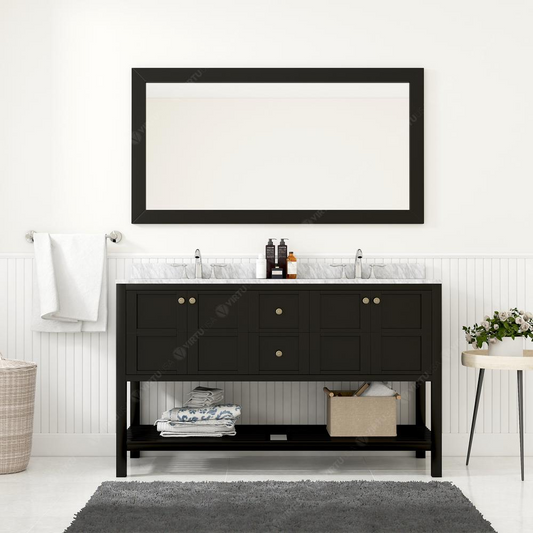 Winterfell 60" Vanity in Espresso with Marble Top and Sinks and Mirror ED-30060-WMSQ-ES