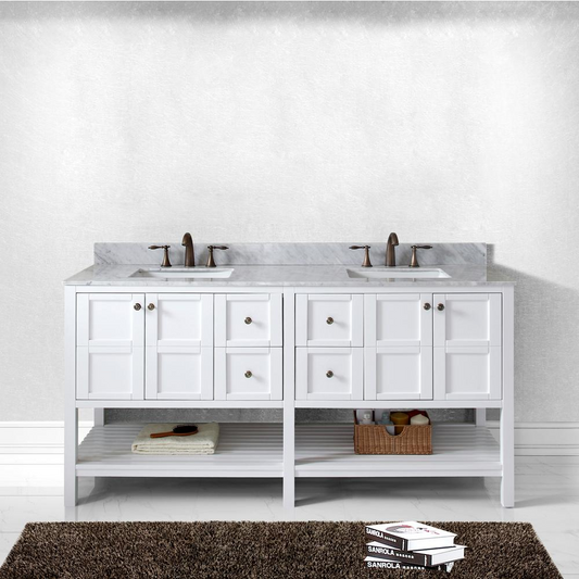 Winterfell 72" Double Bath Vanity in White with Marble Top and Sinks ED-30072-WMSQ-WH-NM