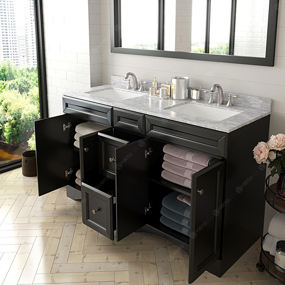 Talisa 60" Vanity in Espresso with Marble Top and Sinks and Mirror ED-25060-WMSQ-ES