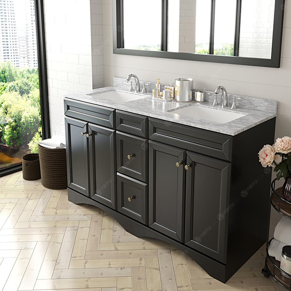 Talisa 60" Vanity in Espresso with Marble Top and Sinks and Mirror ED-25060-WMSQ-ES