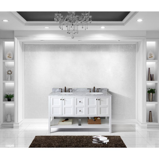 Winterfell 60" Double Bath Vanity in White with Marble Top and Sinks ED-30060-WMRO-WH-NM