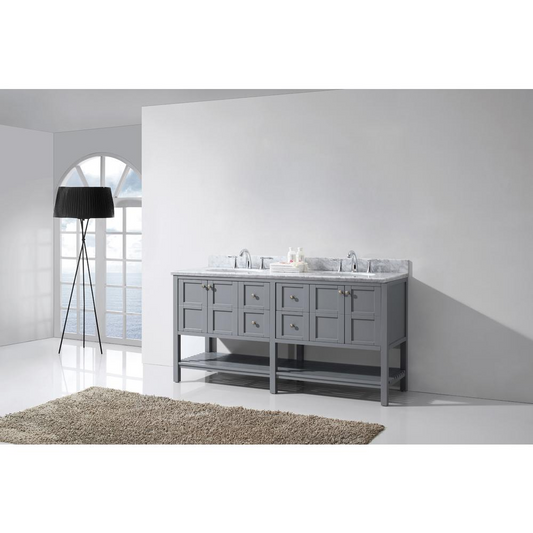 Winterfell 72" Bath Vanity in Gray with Marble Top and Round Sinks ED-30072-WMRO-GR-NM