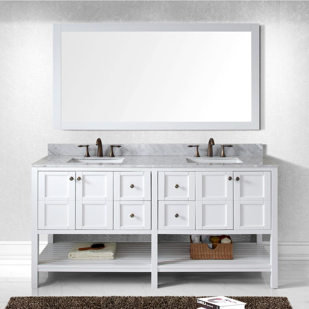 Winterfell 72" Vanity in White with Marble Top and Sinks and Mirror ED-30072-WMSQ-WH