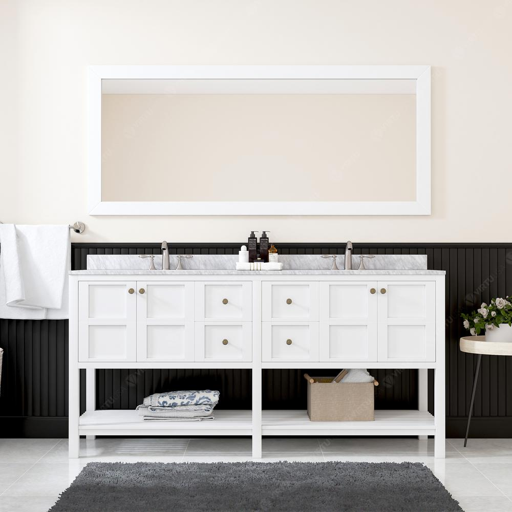 Winterfell 72" Vanity in White with Marble Top and Sinks and Mirror ED-30072-WMSQ-WH