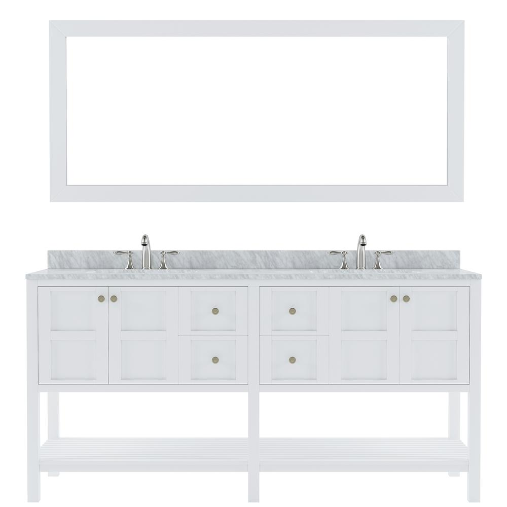 Winterfell 72" Vanity in White with Marble Top and Sinks and Mirror ED-30072-WMSQ-WH