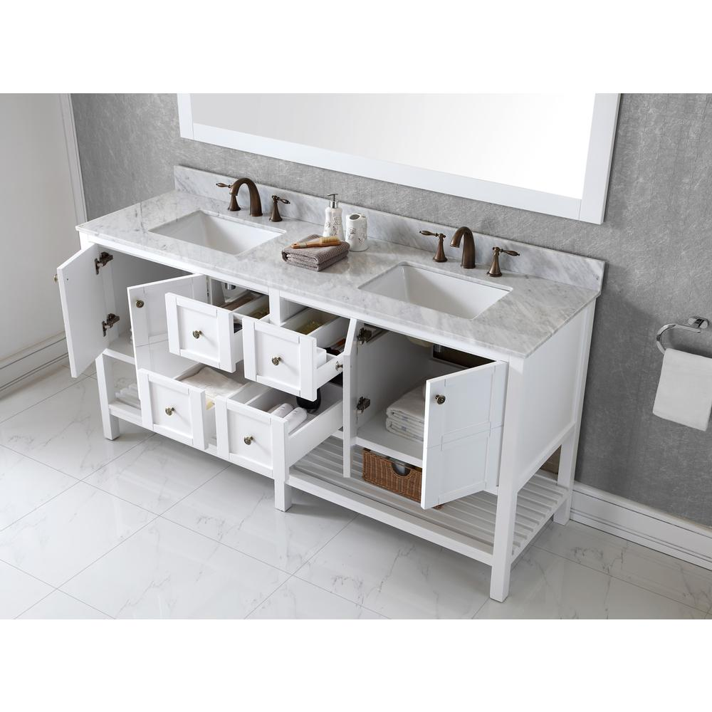 Winterfell 72" Vanity in White with Marble Top and Sinks and Mirror ED-30072-WMSQ-WH