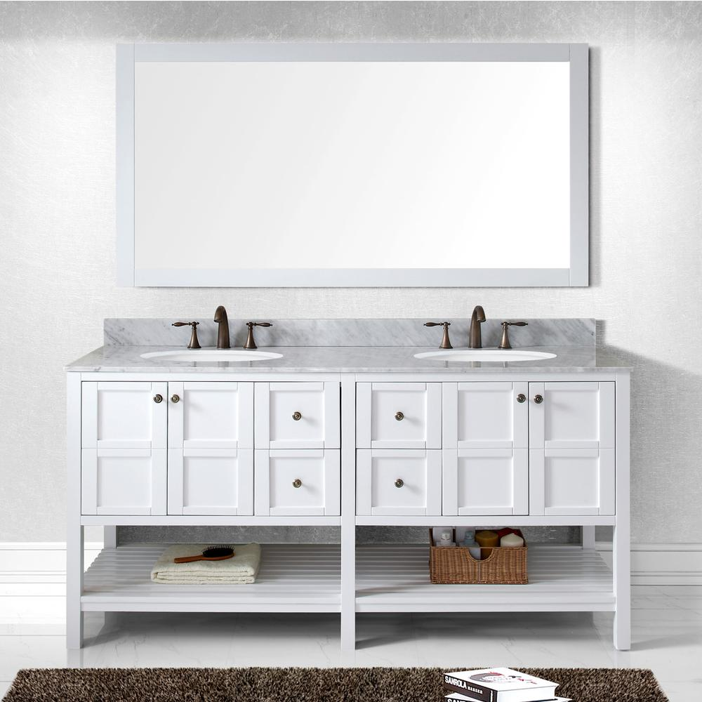 Winterfell 72" Vanity in White with Marble Top and Sinks and Mirror ED-30072-WMRO-WH