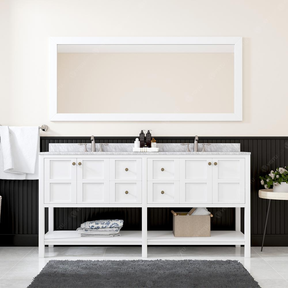 Winterfell 72" Vanity in White with Marble Top and Sinks and Mirror ED-30072-WMRO-WH