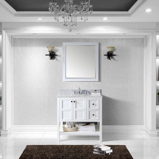 Winterfell 36" Vanity in White with Marble Top and Sink and Mirror ES-30036-WMRO-WH