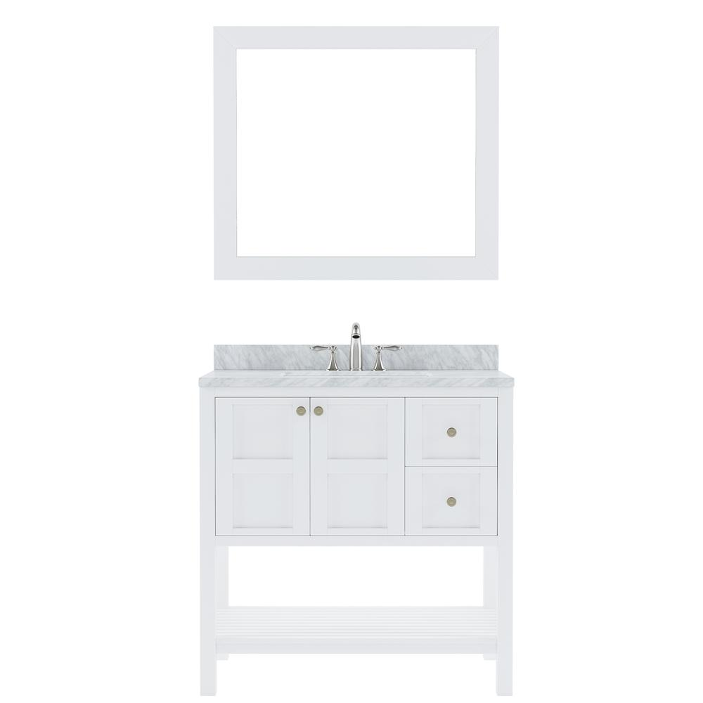 Winterfell 36" Vanity in White with Marble Top and Sink and Mirror ES-30036-WMSQ-WH