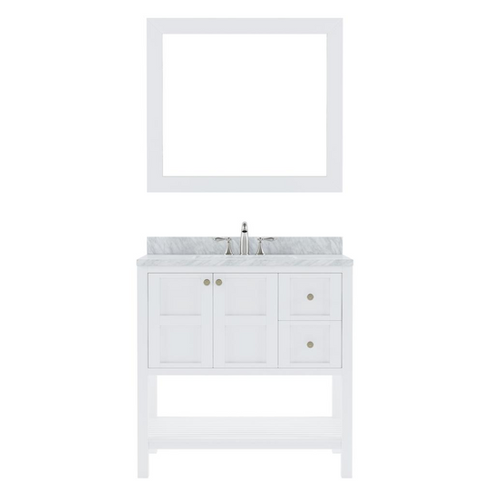 Winterfell 36" Vanity in White with Marble Top and Sink and Mirror ES-30036-WMSQ-WH