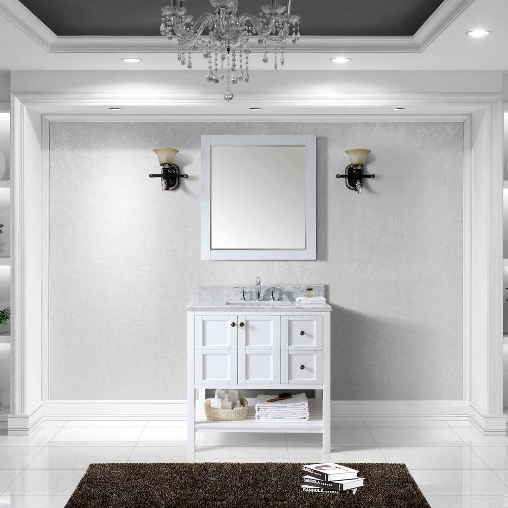 Winterfell 36" Vanity in White with Marble Top and Sink and Mirror ES-30036-WMSQ-WH