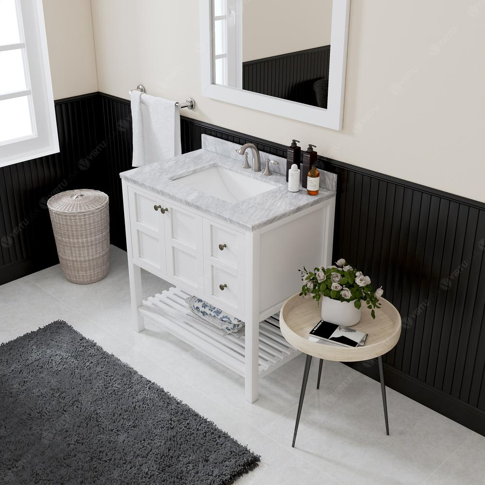 Winterfell 36" Vanity in White with Marble Top and Sink and Mirror ES-30036-WMSQ-WH