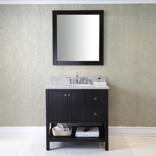 Winterfell 36" Vanity in Espresso with Marble Top and Sink and Mirror ES-30036-WMRO-ES