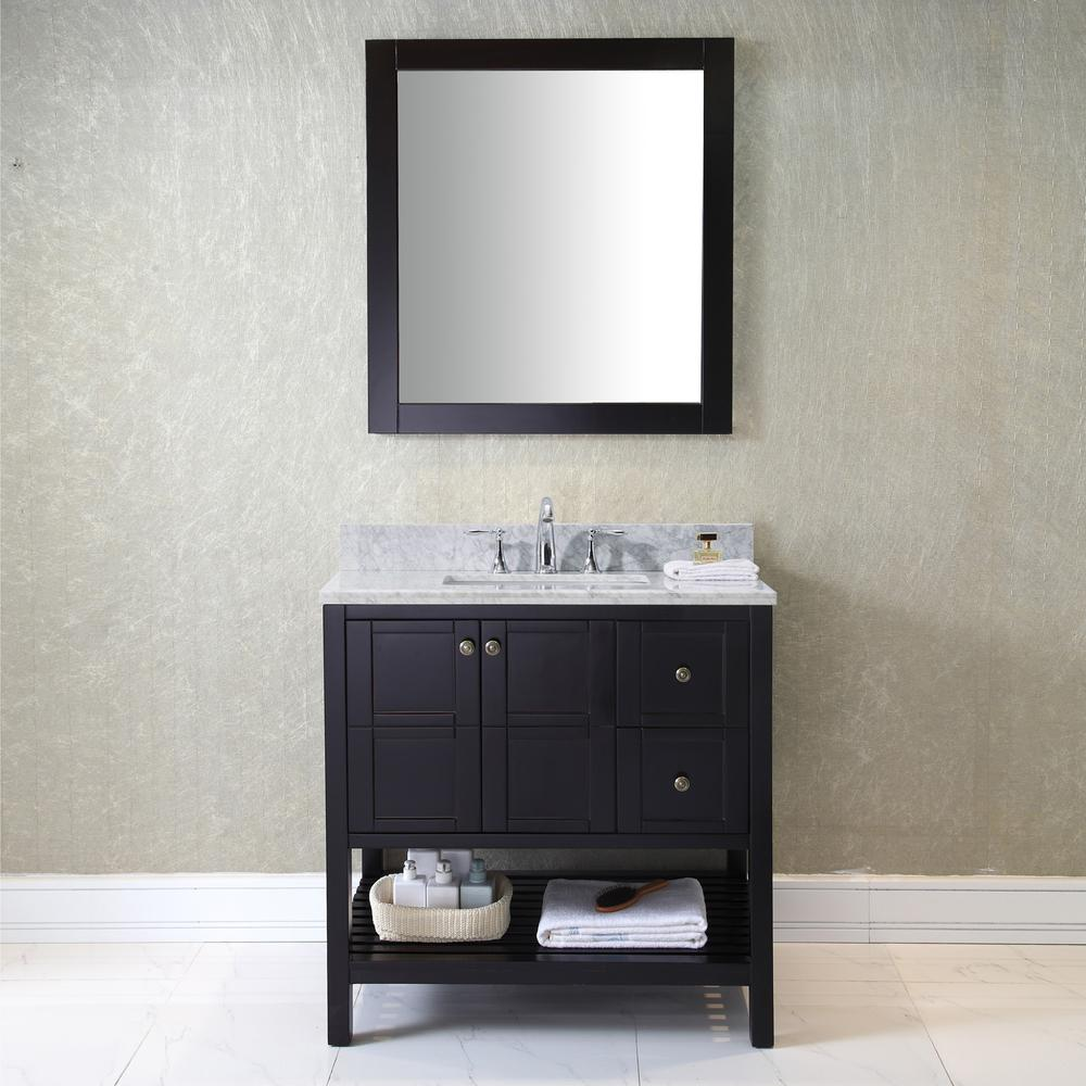 Winterfell 36" Vanity in Espresso with Marble Top and Sink and Mirror ES-30036-WMSQ-ES