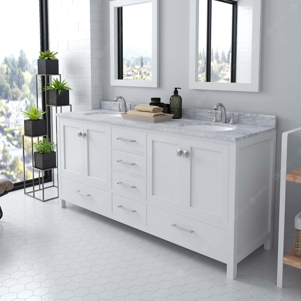 Caroline Avenue 72" Vanity in White with Top and Sinks and Mirror GD-50072-WMRO-WH-020