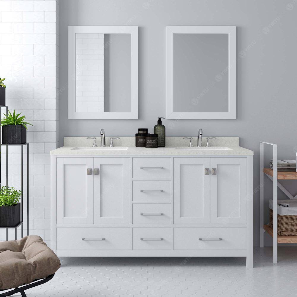Caroline Avenue 60" Vanity in White with Top and Sinks and Mirror GD-50060-DWQSQ-WH
