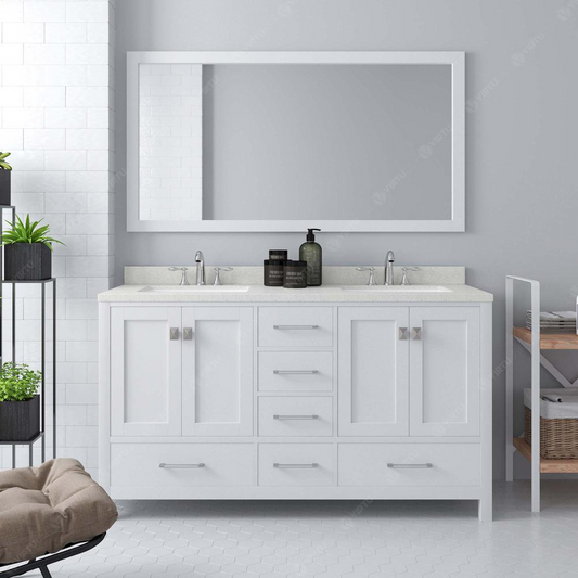 Caroline Avenue 60" Vanity in White with Top and Sinks and Mirror GD-50060-DWQRO-WH