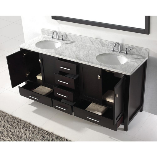 Caroline Avenue 72" Vanity in Espresso with Top and Sinks and Mirror GD-50072-WMRO-ES