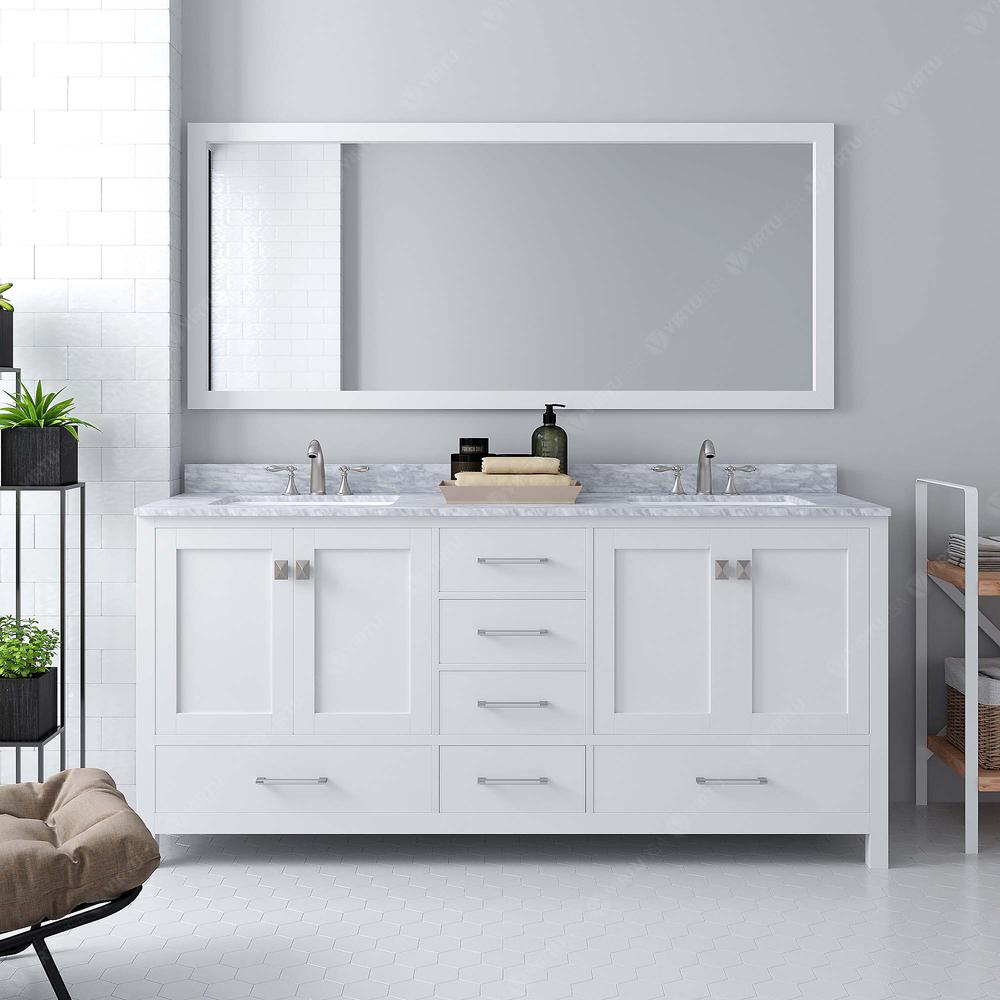 Caroline Avenue 72" Vanity in White with Top and Sinks and Mirror GD-50072-WMSQ-WH