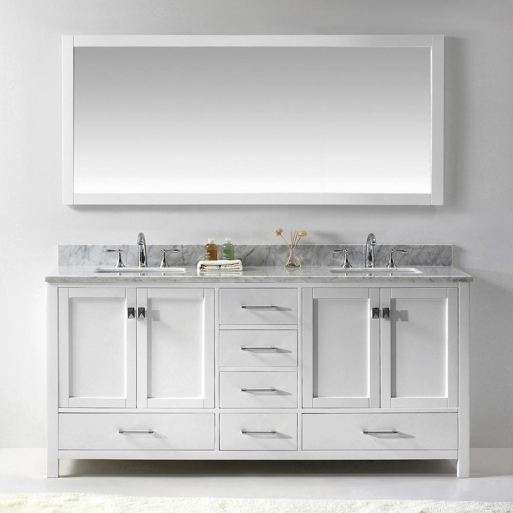 Caroline Avenue 72" Vanity in White with Top and Sinks and Mirror GD-50072-WMSQ-WH