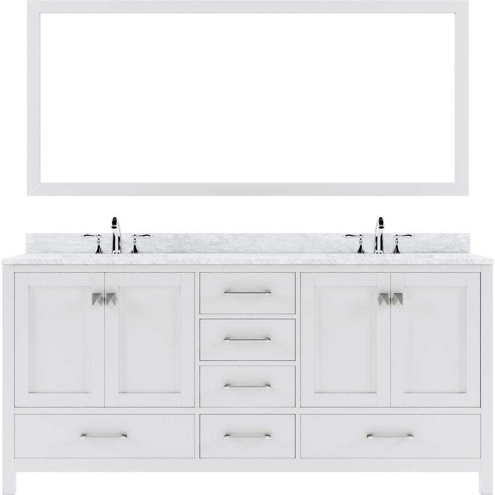 Caroline Avenue 72" Vanity in White with Top and Sinks and Mirror GD-50072-WMSQ-WH