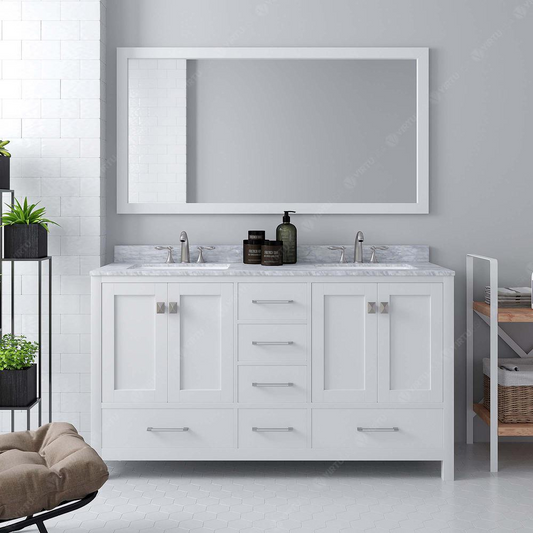 Caroline Avenue 60" Vanity in White with Top and Sinks and Mirror GD-50060-WMSQ-WH