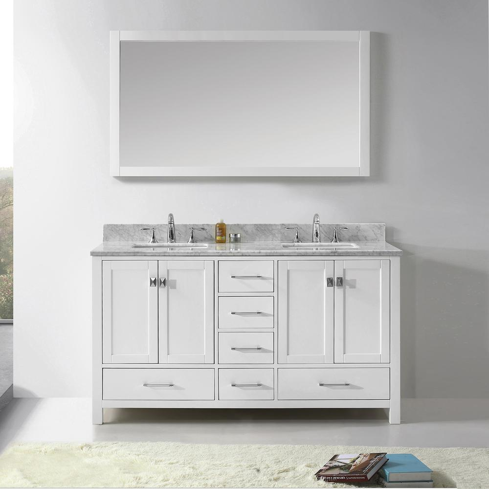 Caroline Avenue 60" Vanity in White with Top and Sinks and Mirror GD-50060-WMSQ-WH