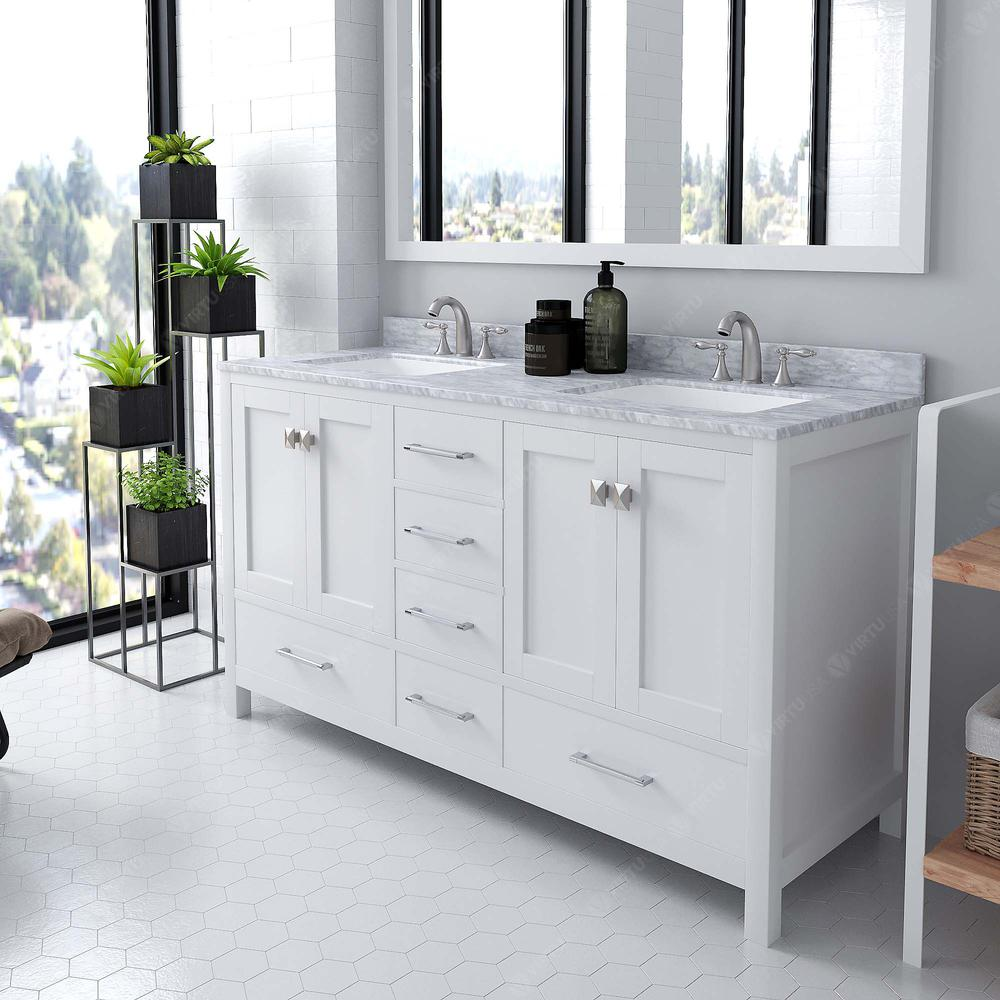 Caroline Avenue 60" Vanity in White with Top and Sinks and Mirror GD-50060-WMSQ-WH