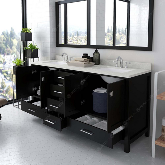 Caroline Avenue 72" Vanity in Espresso with Top and Sinks and Mirror GD-50072-DWQSQ-ES