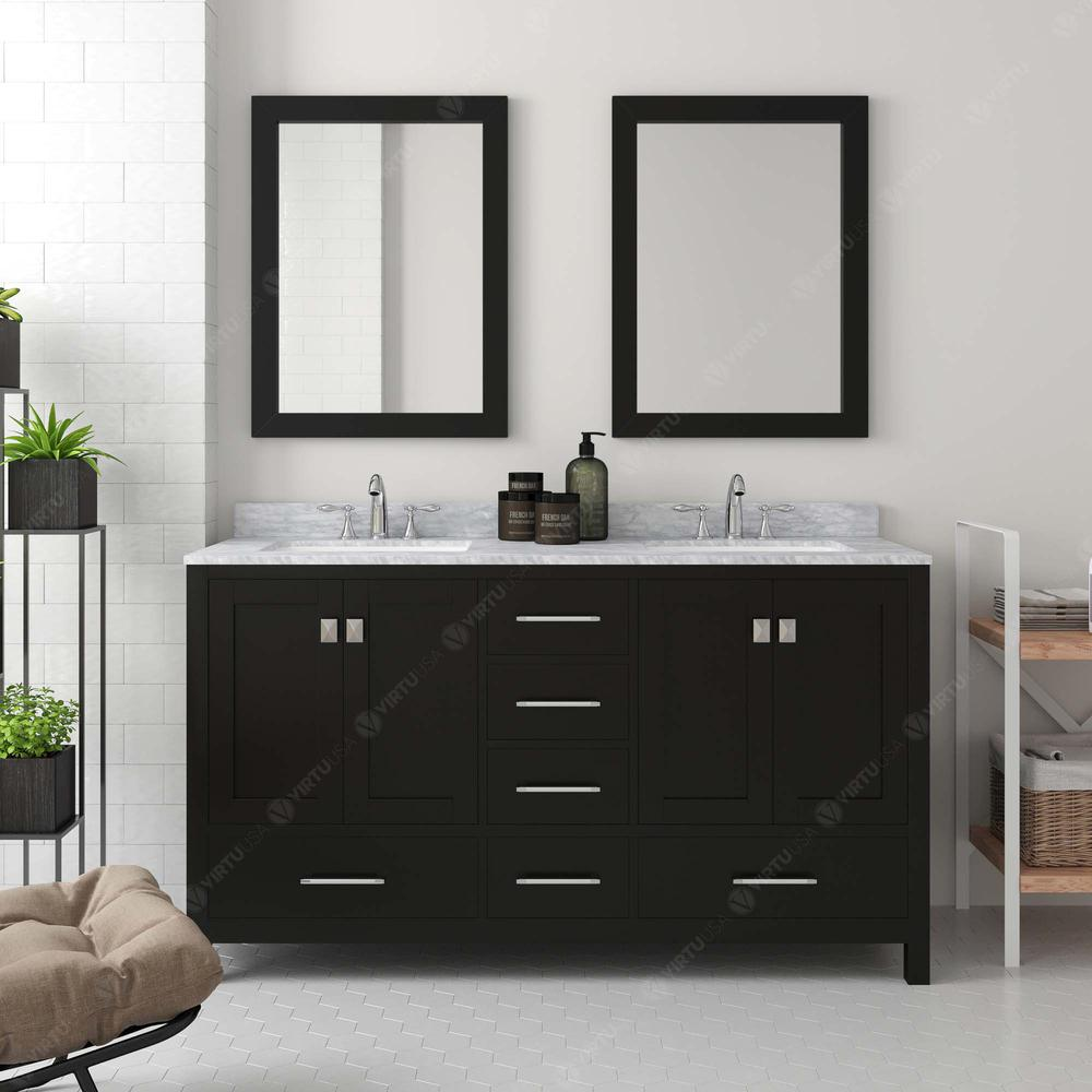 Caroline Avenue 60" Vanity in Espresso with Top and Sinks and Mirror GD-50060-WMSQ-ES-020