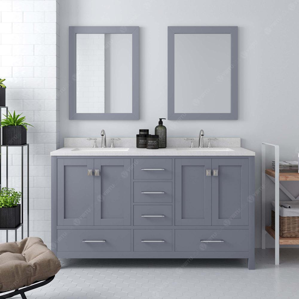 Caroline Avenue 60" Vanity in Gray with Top and Sinks and Mirror GD-50060-DWQRO-GR