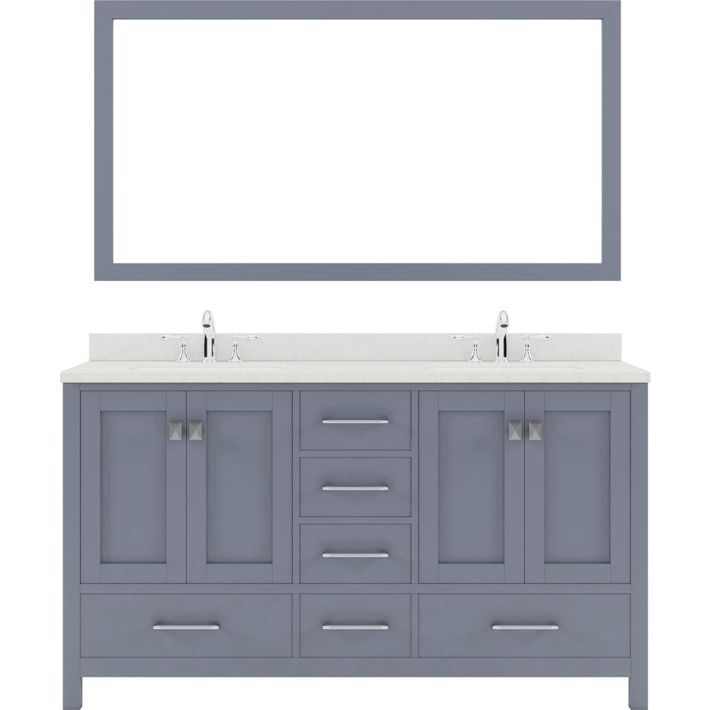 Caroline Avenue 60" Vanity in Gray with Top and Sinks and Mirror GD-50060-DWQRO-GR