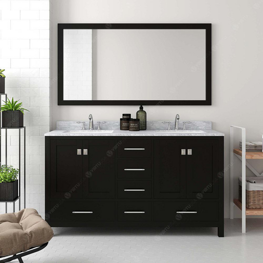 Caroline Avenue 60" Vanity in Espresso with Top and Sinks and Mirror GD-50060-WMRO-ES